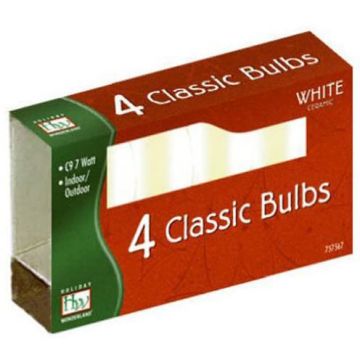 Holiday Wonderland, C9 7 Watt Incandescent Classic Ceramic Bulbs White, 4 pack