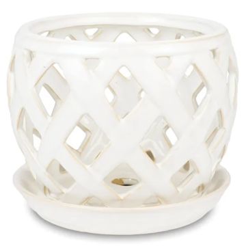 Border Concepts, Lattice Orchid Pot, Bone White, 6"