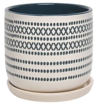 Border Concepts, XOXO Egg Pot with Attached Saucer, Navy, 4.5"