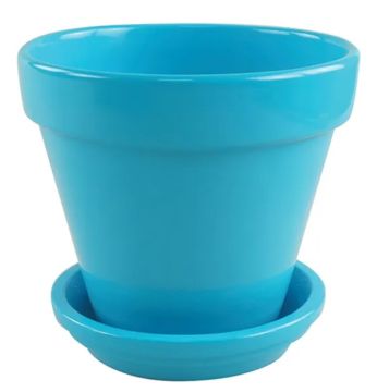 Border Concepts, Standard Pot with Attached Saucer, Turquoise, 4"