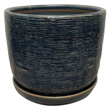 Border Concepts, Naomi Planter with Attached Saucer, Denim Blue