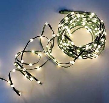 Holiday Bright Lights Battery Operated Ribbon Lights 100 light count LED Warm White with Green cord