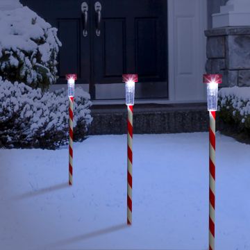 Alpine Corporation Solar Striped Pathway Stake with Cool White LED