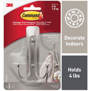 3M Command, Brushed Nickel Metal Large Double Hook