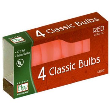 Holiday Wonderland, C7 5 Watt Incandescent Classic Ceramic Bulbs Red, 4 pack