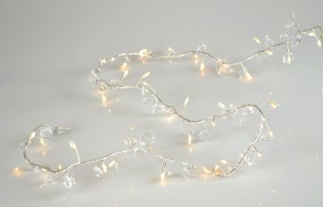 Holiday Bright Lights Battery Operated Micro Crystal Garland Lights 40 light count LED Warm White with Silver Wire