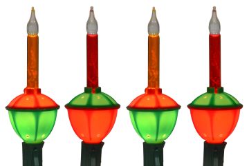 Holiday Bright Lights Bubble Light Set 7 count Orange and Green Base with Red and Orange Water Colors with Green Cord