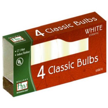 Holiday Wonderland, C7 5 Watt Incandescent Classic Ceramic Bulbs White, 4 pack