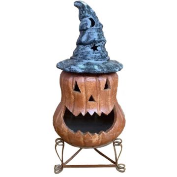 The Pottery Patch, Squatty Pumpkin Chimenea with Hat, 39" tall