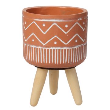 Koopman, Carved Cement Pot with Legs, Terracotta & White, 4.7"