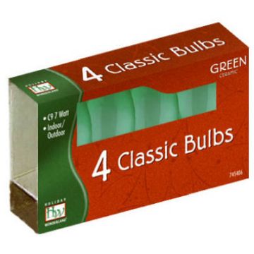 Holiday Wonderland, C9 7 Watt Incandescent Classic Ceramic Bulbs Green, 4 Pack