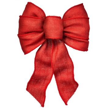 Holiday Trims 7 Loop Red Burlap Wired Bow, 14"