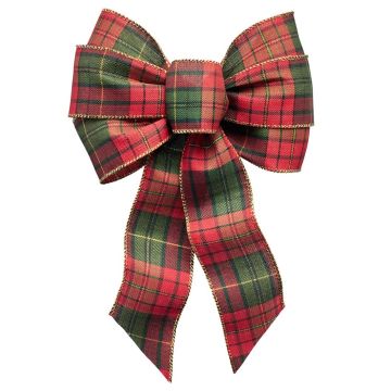 Holiday Trims 7 Loop Red, Green, Gold Plaid Wired Bow, 14"