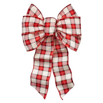 Holiday Trims 7 Loop, Red, Black, Ivory Plaid Wire Bow, 14"