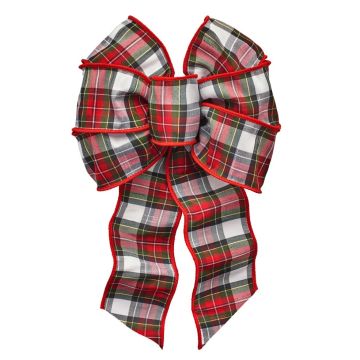 Holiday Trims 7 Loop, Red, Green, White, Yellow Plaid Wire Bow, 14" 