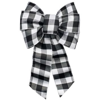 Holiday Trims Black/White Plaid 7 Loop Christmas Bow 14 in.