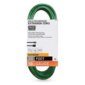 Outdoor Cords, 16/3 Green Extention Cord, 20'