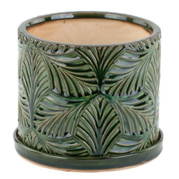 Napco, Green Leaf Ceramic Planter with Saucer, 6"