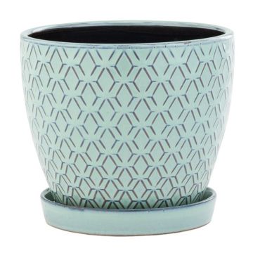 Napco, Ceramic Pot with Saucer, Aqua 6"