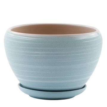 Napco, Striped Pot with Saucer, Blue, 7.25"