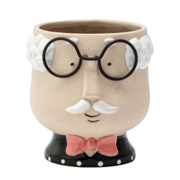 Napco, Glasses & Bowtie Head Planter, 3.75"