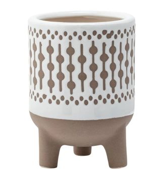 Napco, White Lattice Brown Footed Planter, 4.75"