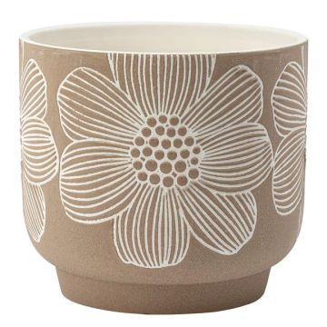 Napco, Brown Planter with White Flower, 7.25"