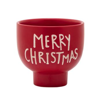 Napco Red Merry Christmas Footed Planter, 5.25" H x 5.5" L x 5.5" W