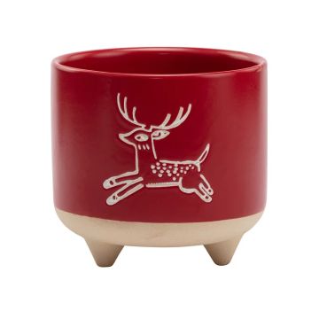 Napco Red Leaping Deer Planter, 4.5" H x 5.5" L x 5.5" W