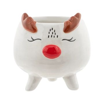 Napco Red Nose Reindeer Footed Planter, 2.75" H x 2.75" L x 2.75" W