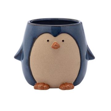 Napco Penguin Planter, Blue and Tan, 5" H