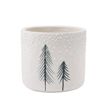 Napco 2-Pine Tree Round White Planter, 4.25" H