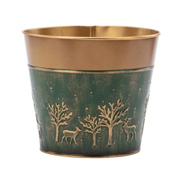 Napco Distressed Green and Gold Embossed Forest Potcovers