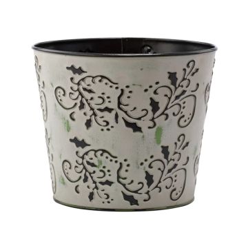 Napco Embossed Holly Vine Pot Covers Distressed White, Black, Green