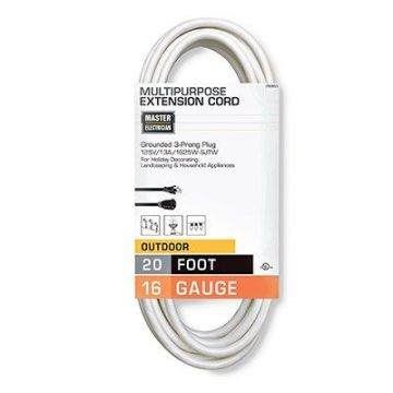 Outdoor Cords, 16/3 White Extention Cord, 20'