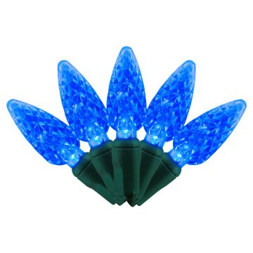 Celebrations Platinum LED, C6 Faceted Blue Steady Green Cord, 50L/25FT