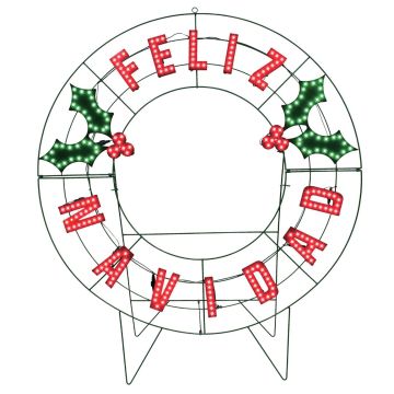 Glenhaven, Christmas Wreath 40" LED Red & Green "Feliz Navidad"