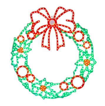 Wreath with Bow, Green & Red Twinkle, 24"