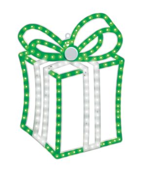 Glenhaven Home & Holiday Hi-Vibrant LED Lighted 16" Present, Green & Pure White, Twinkle