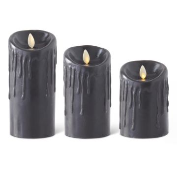 K&K Interiors Black Scalloped Drip Wax Indoor Pillar Luminara Candle