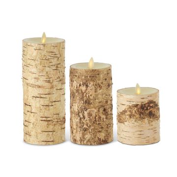 K&K Interiors Birch Bark Wax Indoor Pillar Luminara Candle