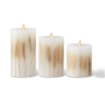 K&K Interiors White Wax Wheat Indoor Pillar Luminara Candle