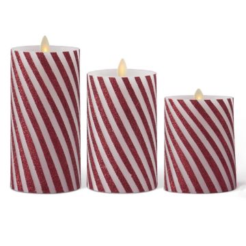 K&K Interiors Thin Candy Striped Wax Indoor Pillar Luminara Candle  Remote Ready