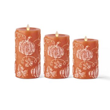 K&K Interiors Orange Pumpkin Embossed Wax Indoor Pillar Luminara Candle