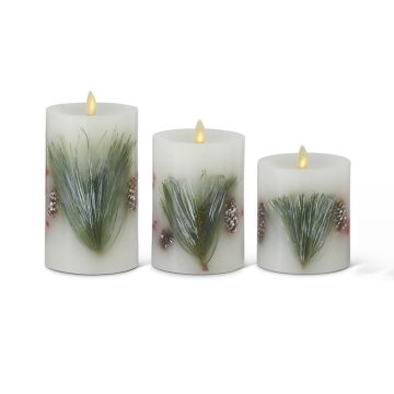 K&K Interiors White Wax Berry & Pine Indoor Pillar Luminara Candle