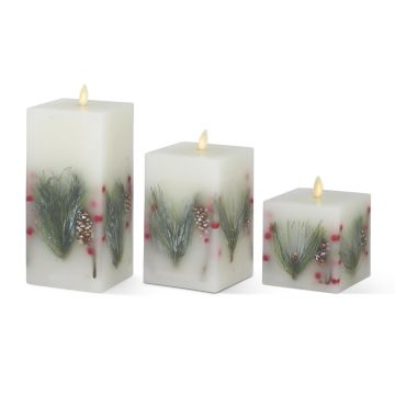 K&K Interiors White Wax Berry & Pine Indoor Square Luminara Candle