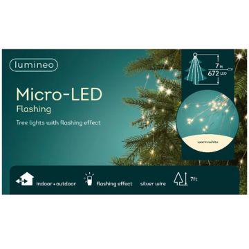 Lumineo 672L Micro LED Tree Bunch, Flashing Effect outdoor, Silver Wire, Warm White