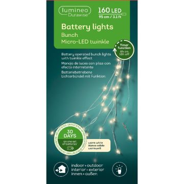 Lumineo Durawise Basic Battery Operated Lights, Silver & Warm White, 160 Lights