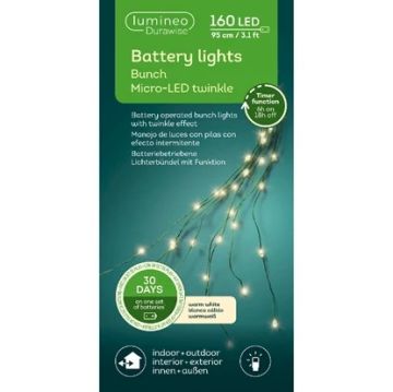 Lumineo Durawise Basic Battery Operated Lights, Green & Warm White, 160 Lights