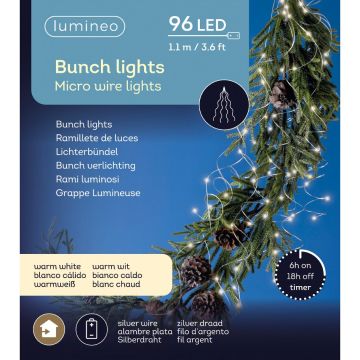 Lumineo, LED Micro Bunch Lights, Stars, Battery Operated, Silver & Warm White, 43"